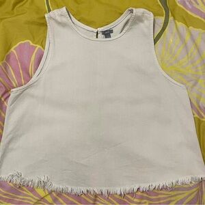 Aerie Cream Frayed Hem Tank Top